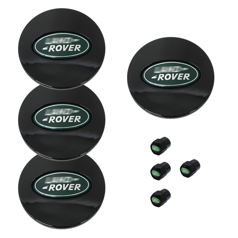 Classic Green: 62mm Center Caps & Valve Stem Caps Set for Land Rover
