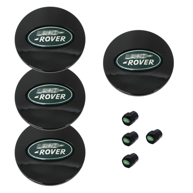 Classic Green: 62mm Center Caps & Valve Stem Caps Set for Land Rover