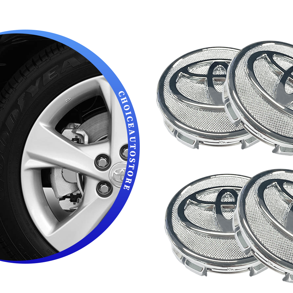 SET 4 TOYOTA WHEEL CENTER CAPS 57 MM SILVER/CHROME COROLLA PRIUS YARIS