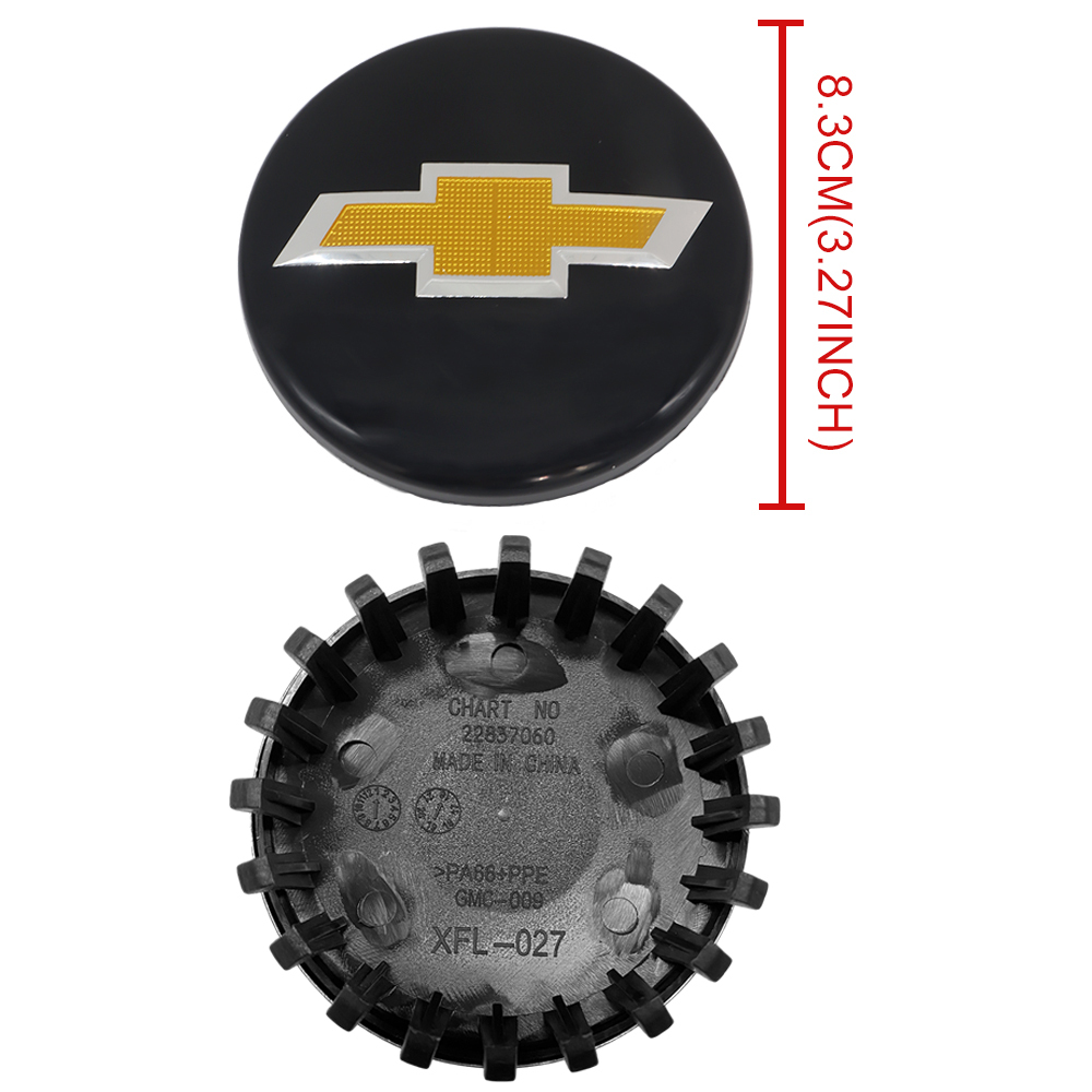 Complete Black & Gold Kit: 83mm Center Caps & Valve Caps for Chevrolet Silverado, Suburban, Tahoe