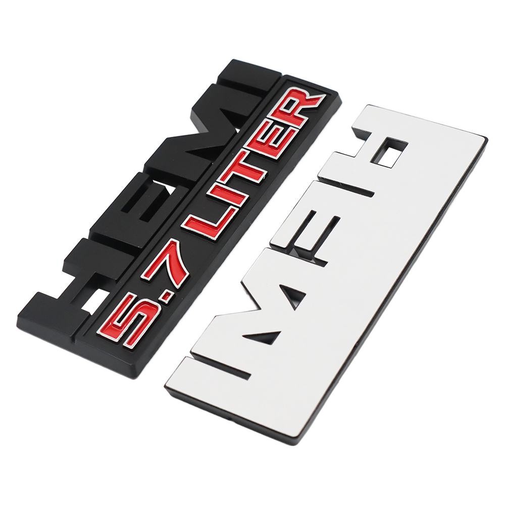 2PCS HEMI 5.7 LITER Black Red 3D Sticker Side Fender Emblems Badges For RAM 1500