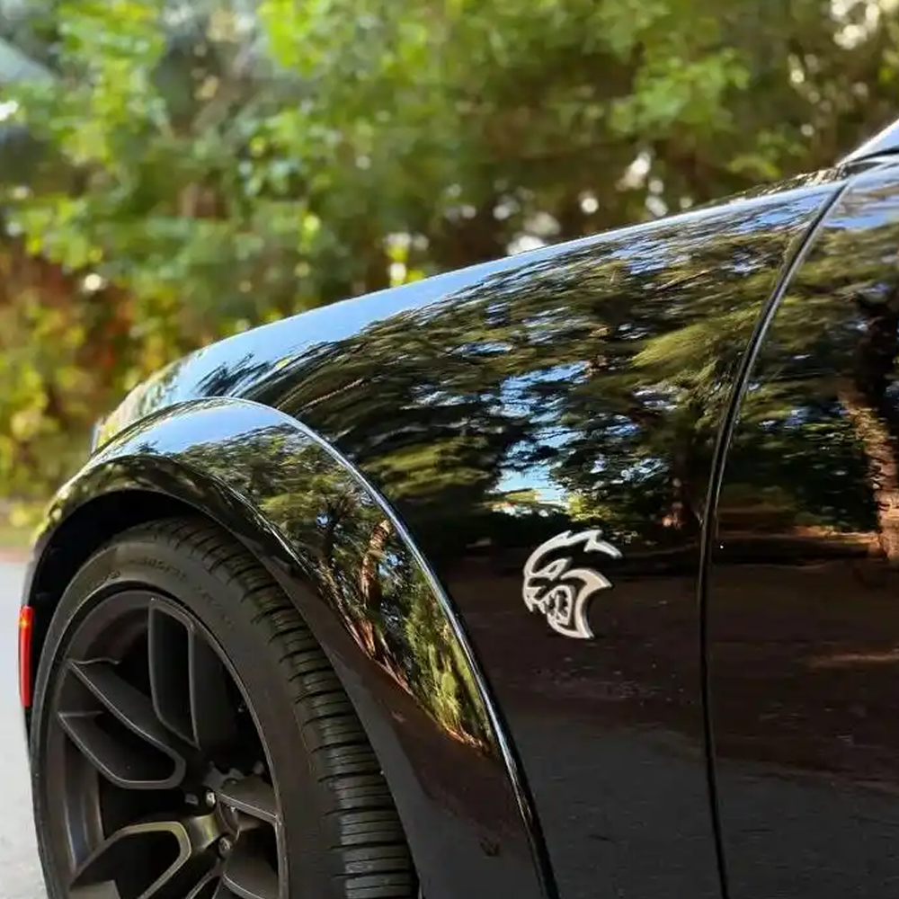2PCS SRT Hellcat Devil Cat Charger Challenger Durango Side Fender Badge 3D Chrome Dodge 68394607AB