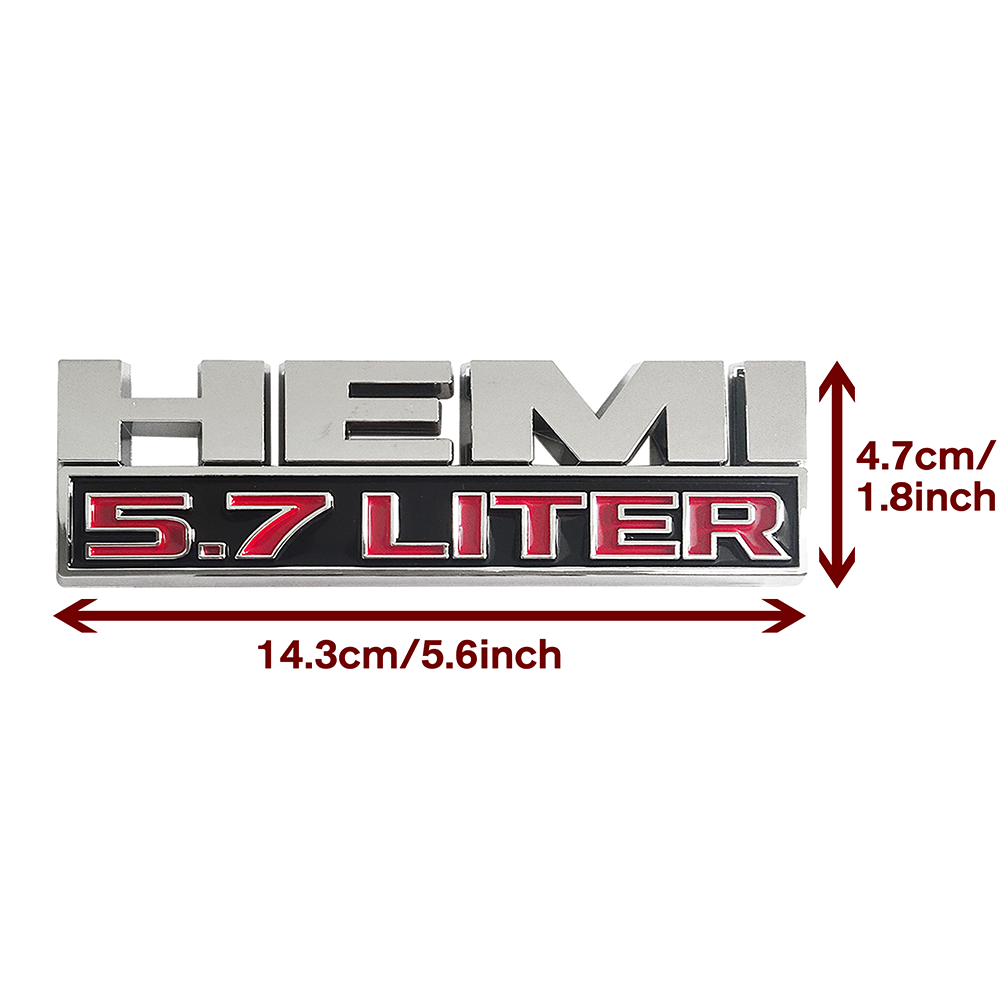 2PCS 2013-24 RAM 1500 2500 3500 4500 5500 HEMI 5.7 LITER Side Fender Badge Silver Red 3D Decal Dodge 68149700AB