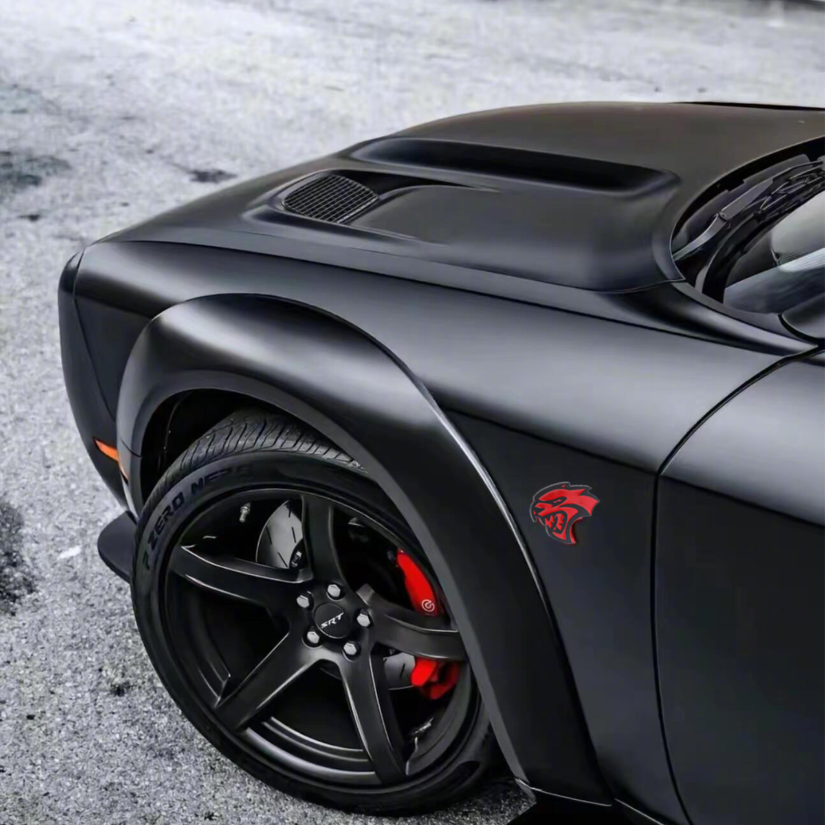 2Pcs 2015-2019 Charger Challenger ABS Hellcat Badge Black Red Dodge Devilcat Decal Nameplate