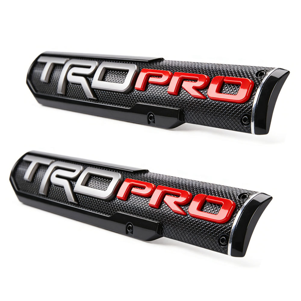 2PCS Tundra Tacoma 4Runner Plastic TRD PRO Fender Side Emblem Sticker Black Red Toyota