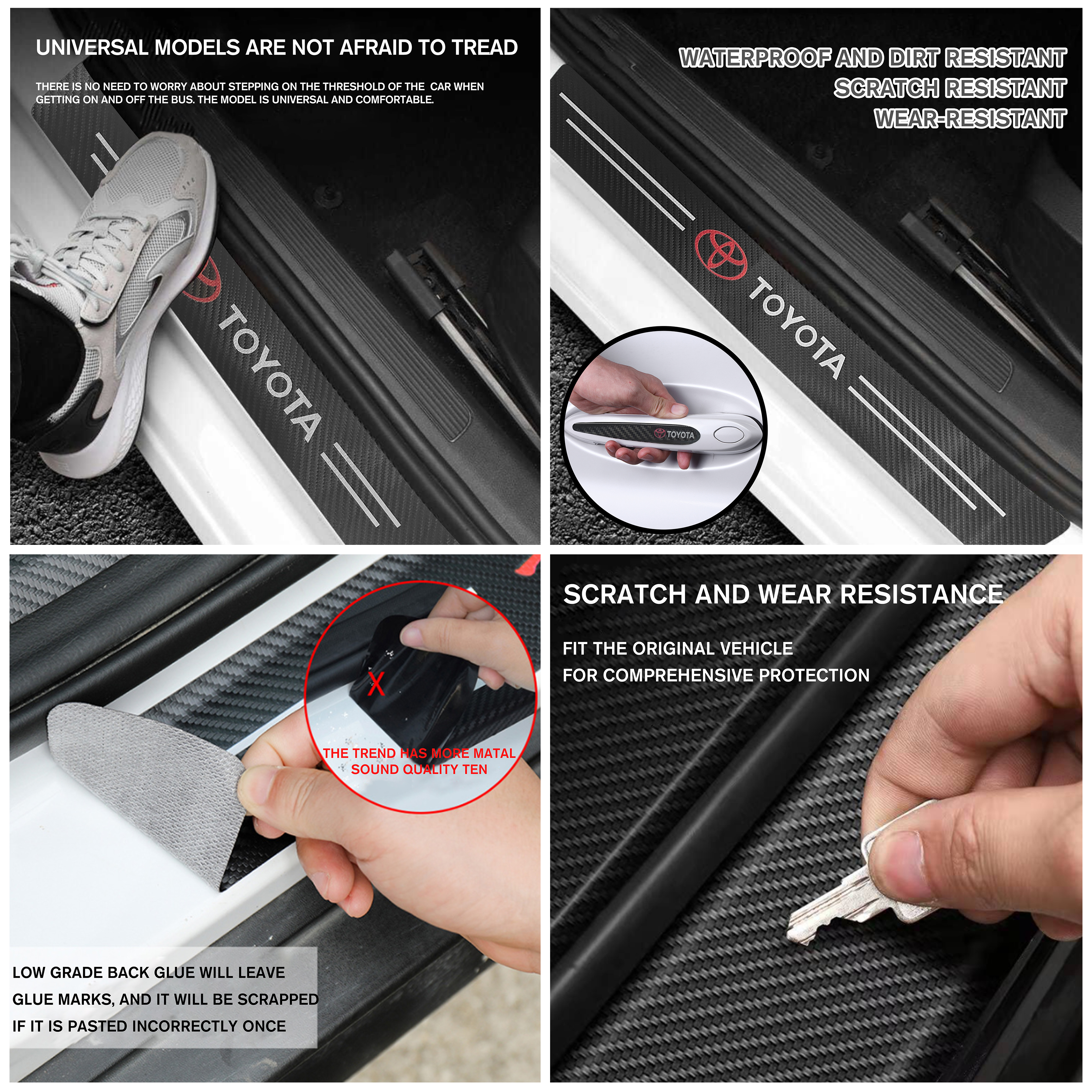 12PCS Universal Carbon Fiber Texture Car Door Plate Sill Scuff Cover Anti Handle Cup Bowl Sticker Protector Black Toyota