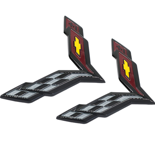 2pcs 2014-2019 C7 Corvette Plastic Front Hood Rear Crossed Flags Badge Gray Chevrolet 23168616 23168615