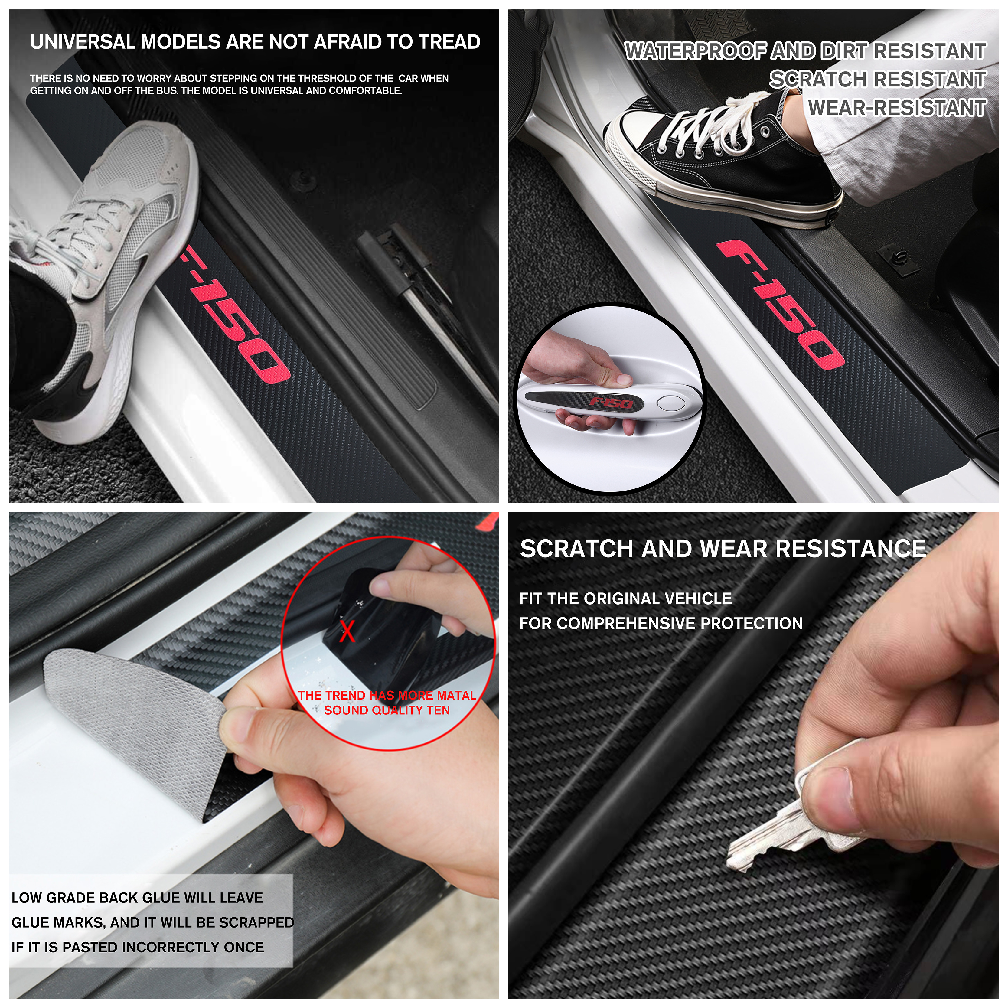 12Pcs F-150 Carbon Fiber Black Red Ford Door Sill Scuff Covers Protector Door Cup Handle Stickers Set