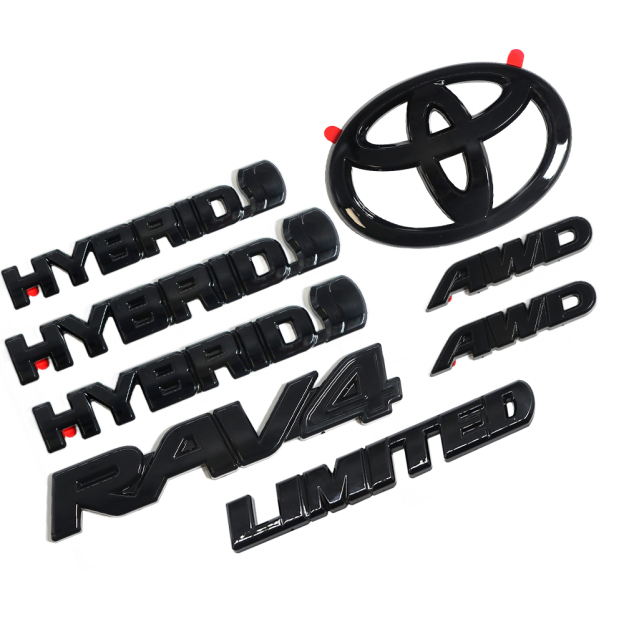 8pcs 2019-2025 RAV4 Limited AWD Hybrid Emblem Overlay Gloss Black Toyota