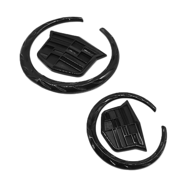 2Pcs Escalade SRX CTS CT6 ATS DTS Deville Plastic Front Grille Rear Emblem All Black Cadillac