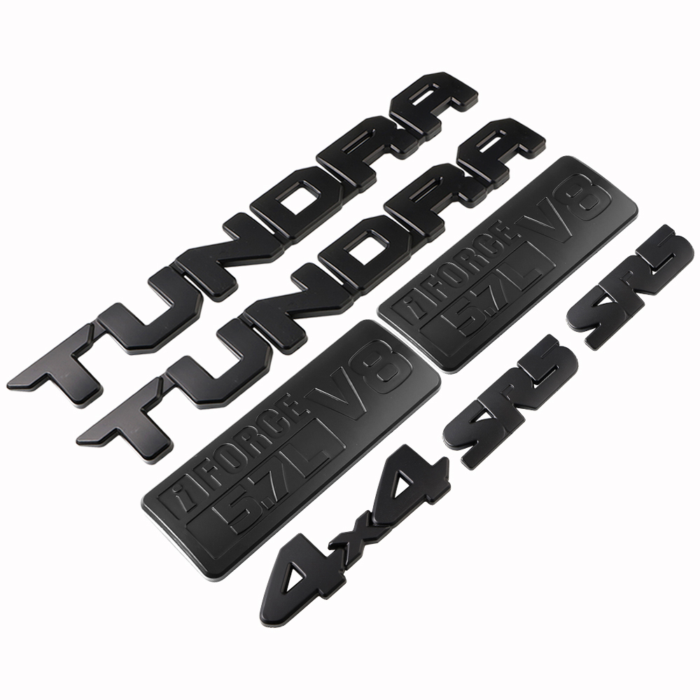 7PCS 2014-2021 TUNDRA ABS SR5 I-Force 5.7L V8 Blackout 4X4 3D Overlay Badge Matte Black Toyota PT948-34181-02