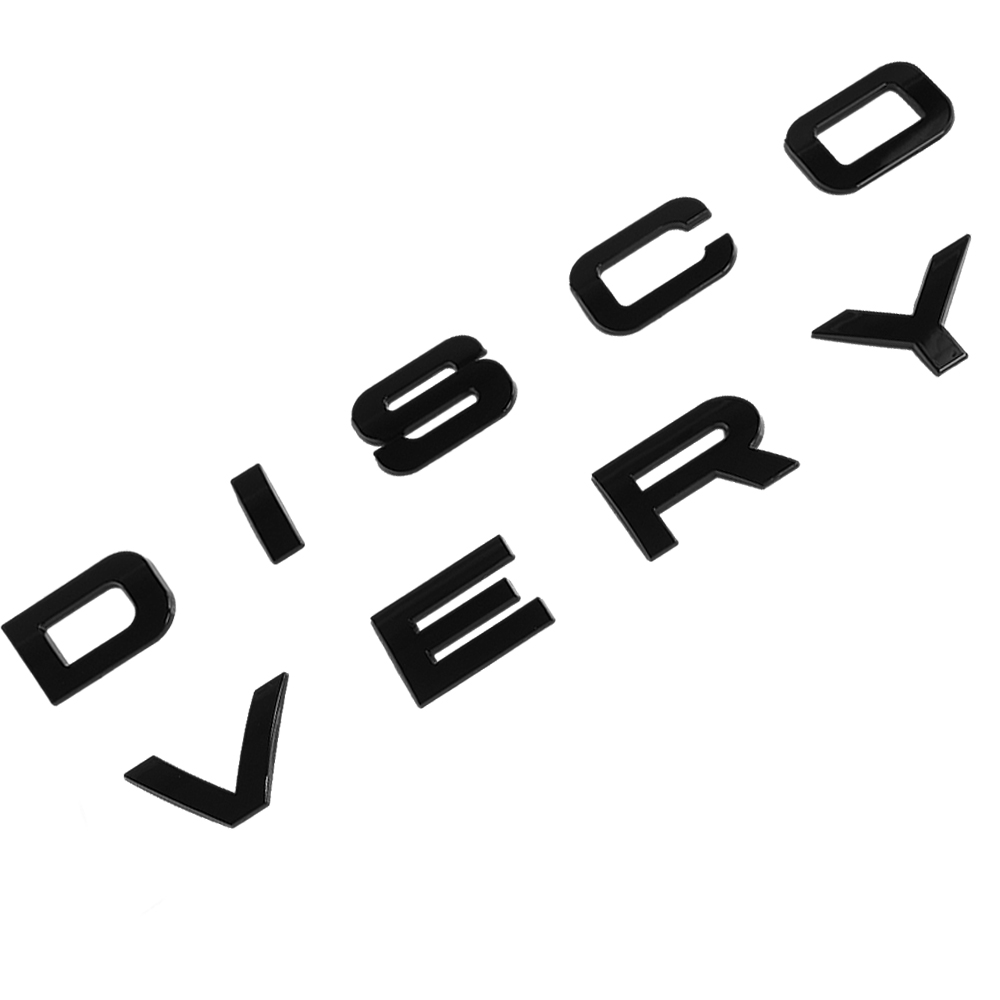 1pc Discovery Plastic Front Hood / Rear Tailgate Letters Sticker Glossy Black Land Rover 