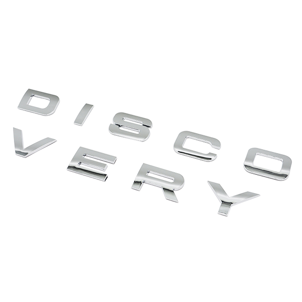 1pc Discovery Plastic Front Hood / Rear Tailgate Letters Sticker Glossy Silver Land Rover 