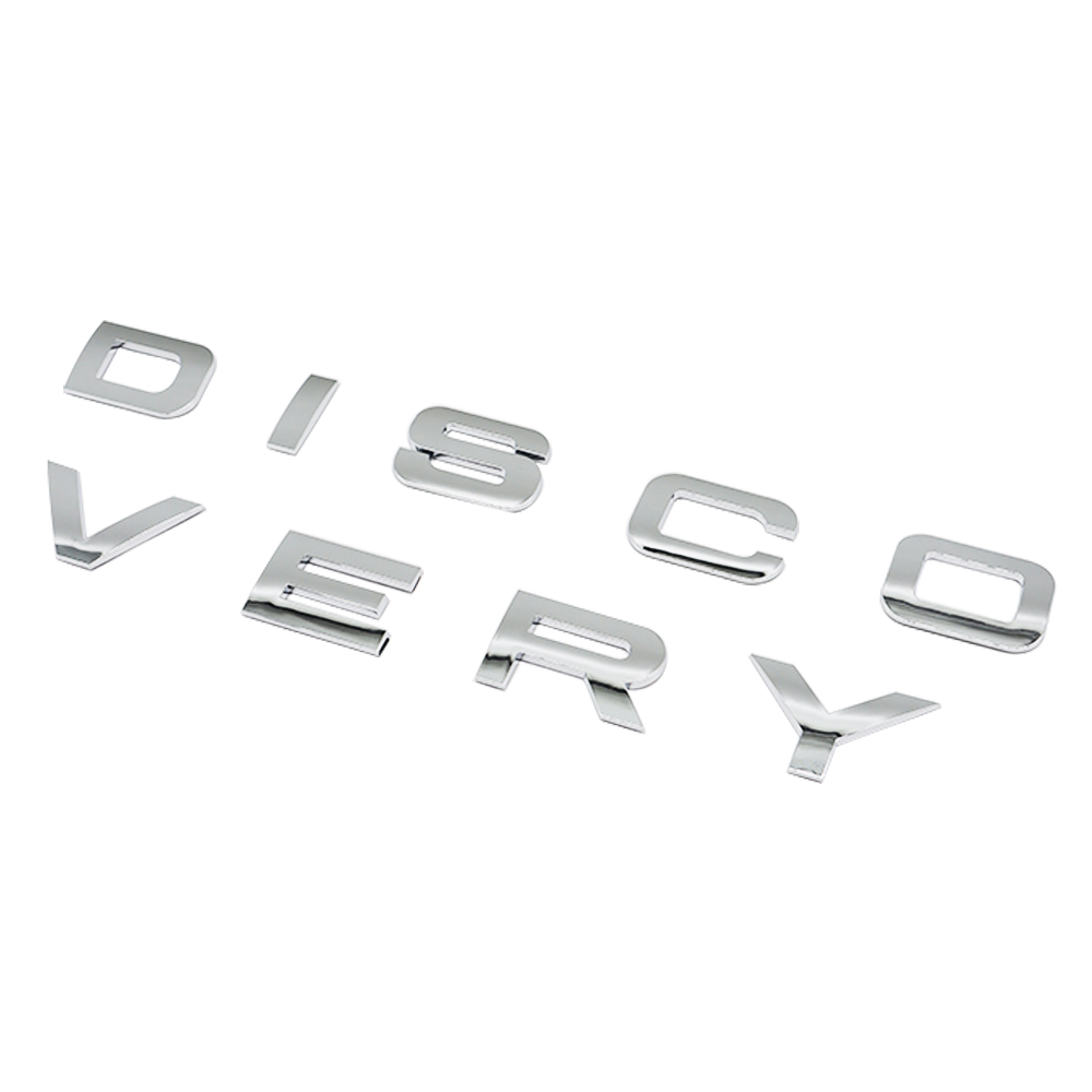 1pc Discovery Plastic Front Hood / Rear Tailgate Letters Sticker Glossy Silver Land Rover 