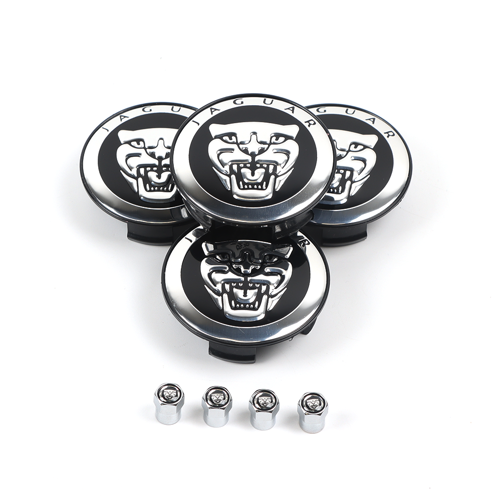 4Pcs 2010-2023 XJ XJR F-Type XF XE F-PACE I-PACE Wheel Center Caps 59mm Black Chrome Set Jaguar Rim Hub Center Cap w/Valve cap
