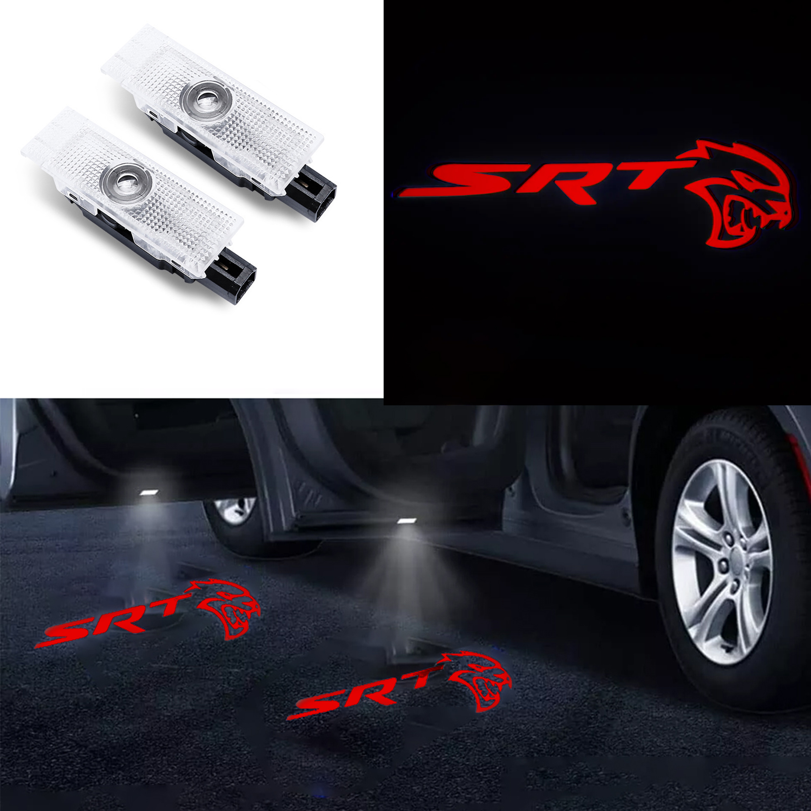 2pcs For 2008-2023 Challenger SRT Hellcat HD Car LED Door Courtesy Puddle projector Light Red Dodge 