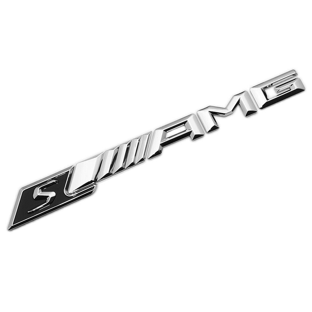 S AMG Tailgate Badge ABS Chrome Black Benz Self-Adhesive Rear Trunk Decal Nameplate