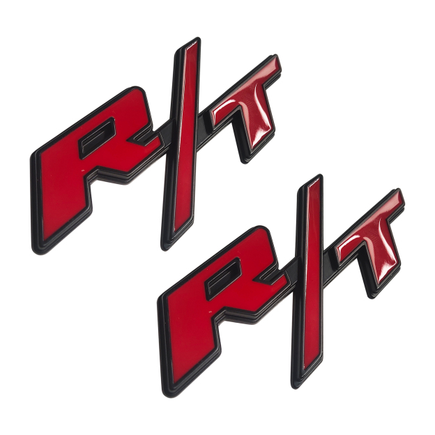 2X OEM For RT Emblems Side Fender R/T Black Red Nameplate Badge New Sticker