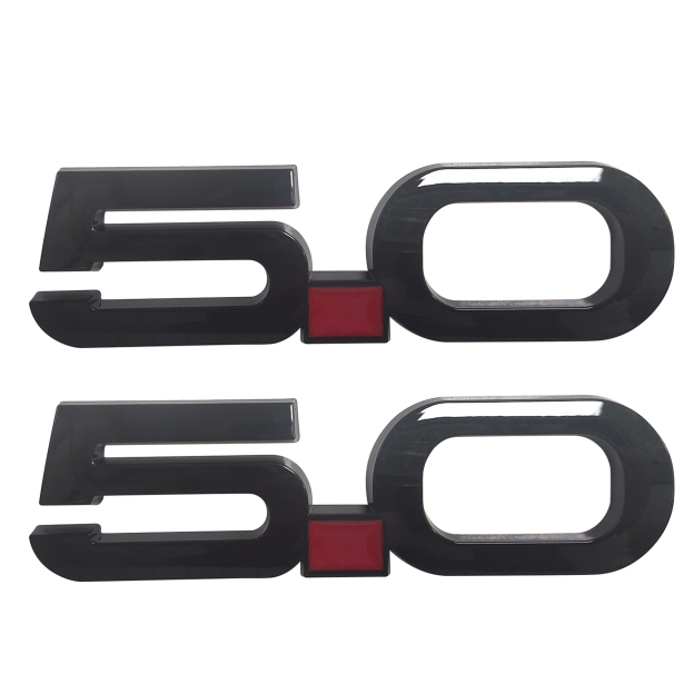 Ford Mustang 2015-2020 GT 5.0 Side Fender Emblems Badges Nameplate 3D Stickers Decals Gloss Black 2PCS SET  