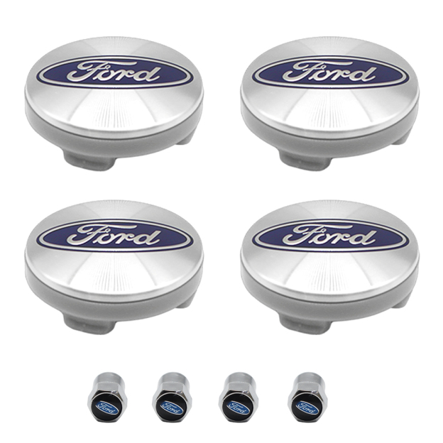 8PCS SET Ford Wheel Center Hub Caps 54mm Rim Emblem Hubcap Cover Logo 2 ⅛" & 4pcs Valve Caps Chrome 6M21-1003-AA 6M2Z-1003-C CP9C1A096AA