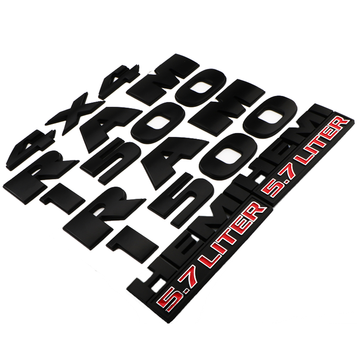 Dodge RAM 1500 2013-2018 Emblem Badge Ram 1500 4X4 5.7 Liter HEMI 3D Sticker Decal Matte Black Red 5PCS SET