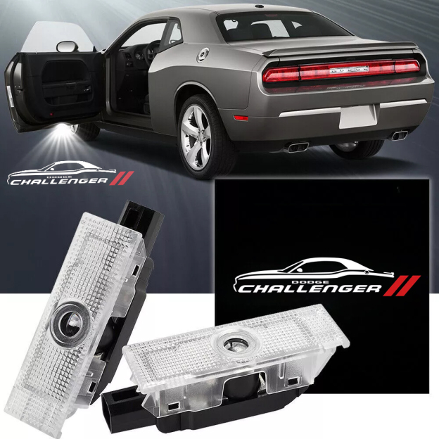 2PCS Challenger 2008-2023 Quartz Glass Never Fade Ghost LED Door Step Courtesy Shadow Lights Dodge