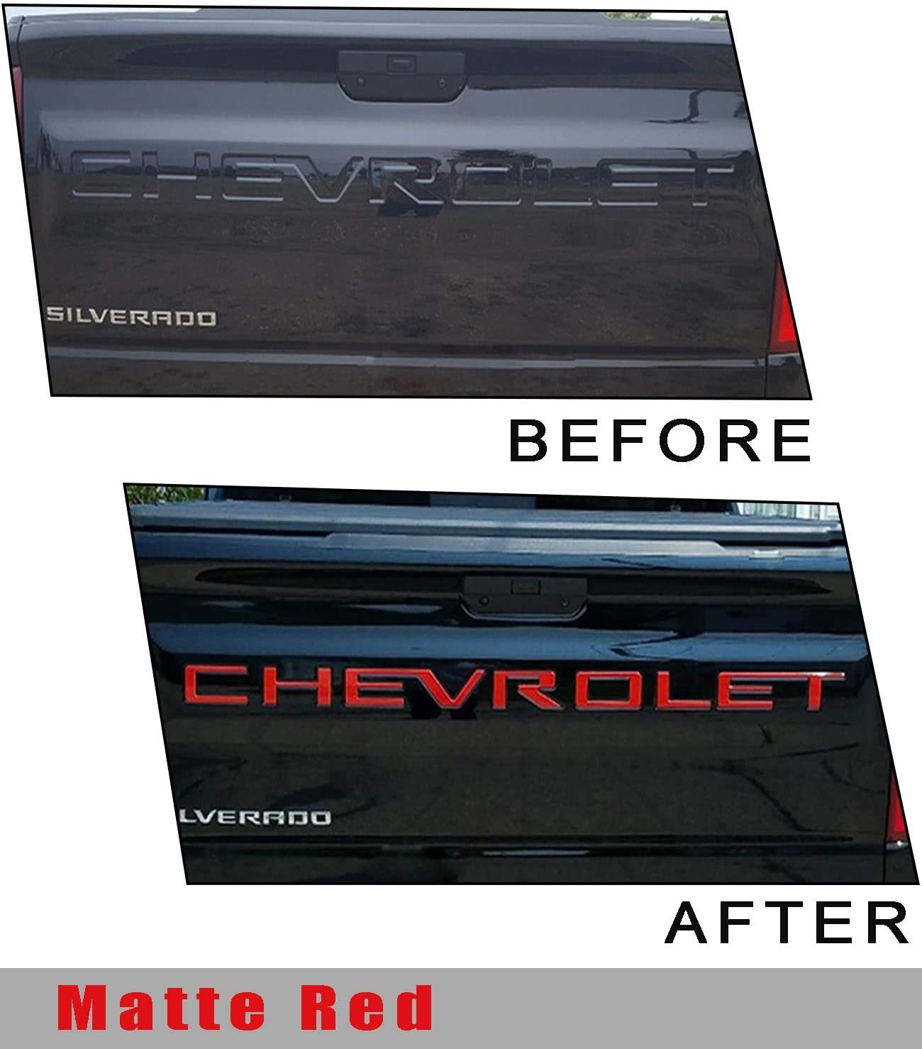 2019-2026 Silverado 1500 2500/3500HD ABS Plastic Tailgate Insert Letter Matte Red Chevrolet Liftgate Letter