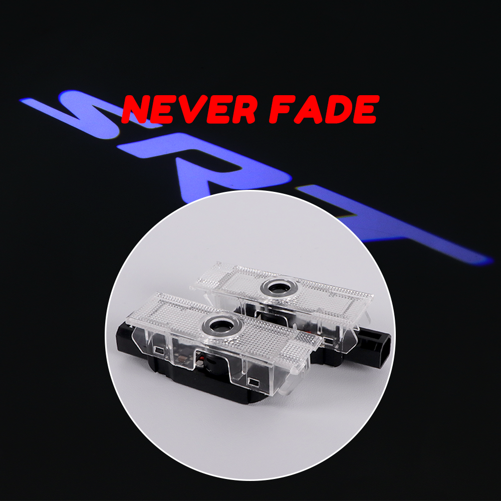 2PCS Challenger SRT 2008-2023 Quartz Glass Never Fade Ghost LED Door Step Courtesy Shadow Lights White Dodge