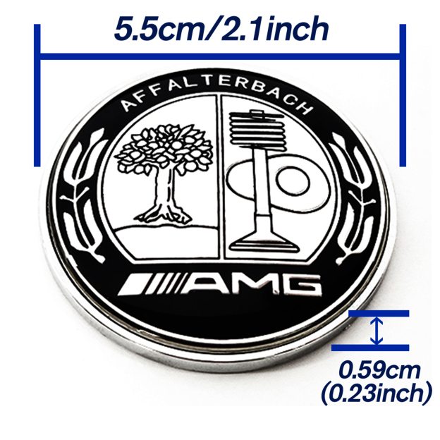 Mercedes Benz Affalterbach AMG Emblem CHROME BLACK Apple Tree Flat 57mm 3D Front Hood Round Badge
