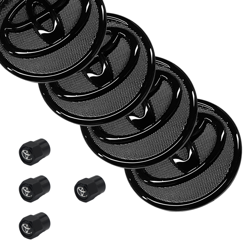 FIT FOR TOYOTA SET OF 4 BLACK 57mm/2.24in Wheel Center Caps &4 Tire Valve Stem Caps