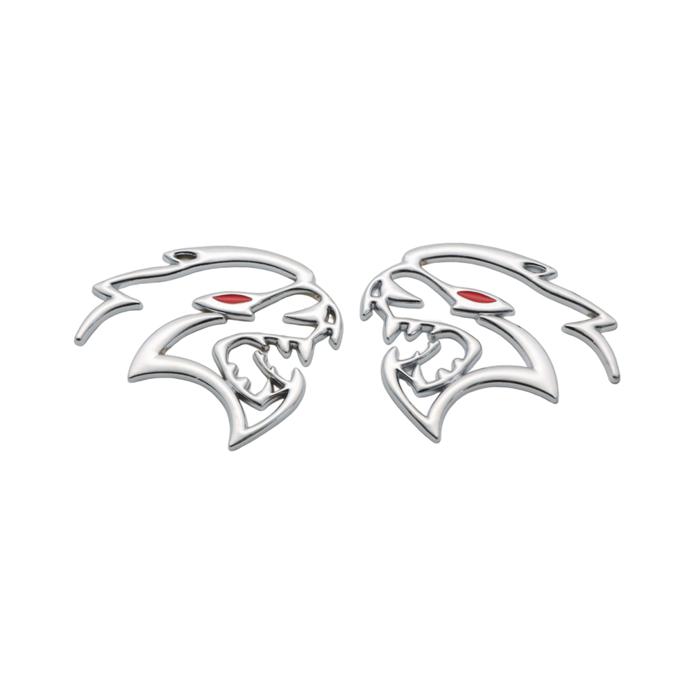 2PCS SRT Hellcat Devil Cat Charger Challenger Durango Red Eye Side Fender Badge 3D Chrome Red Dodge 68394607AB