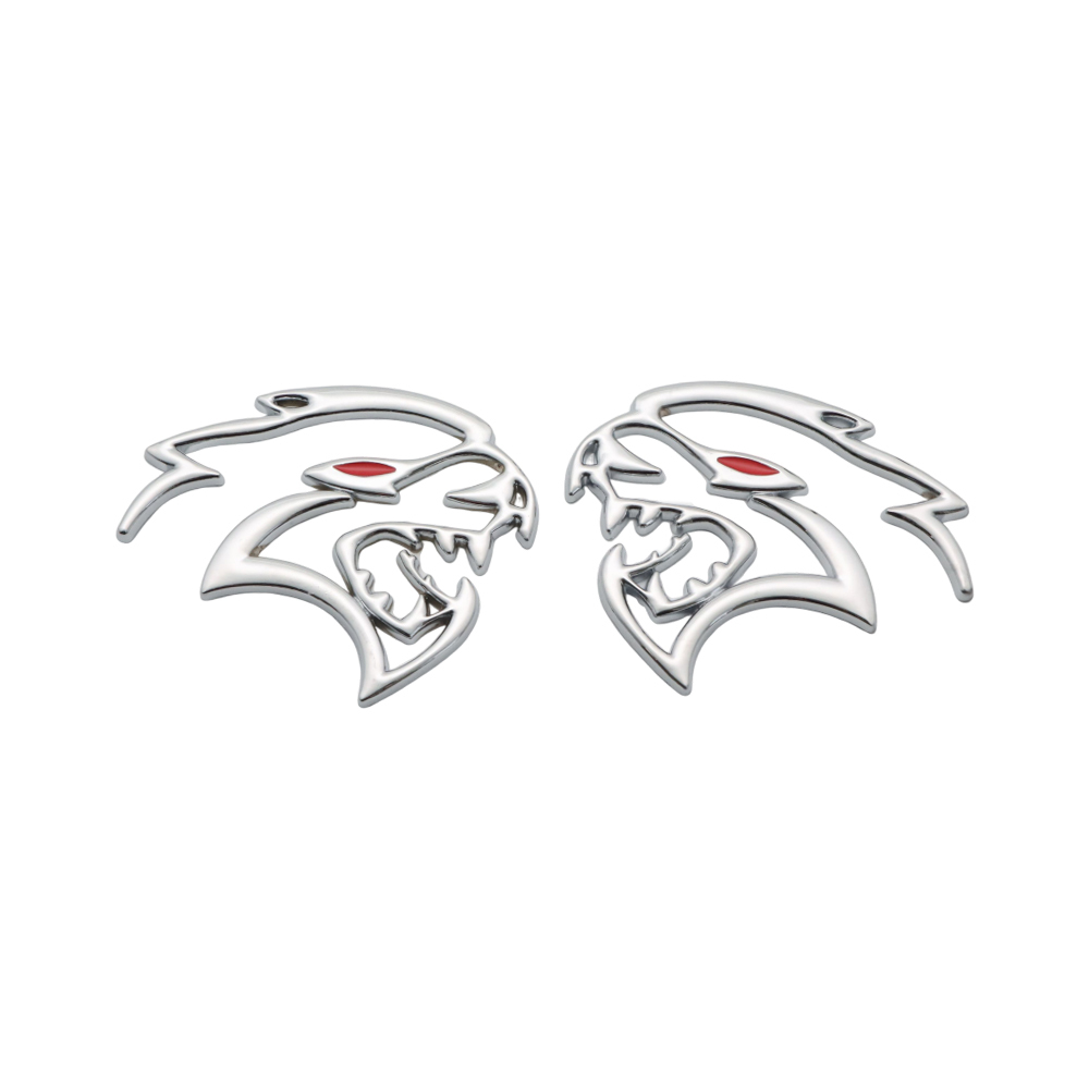 2PCS SRT Hellcat Devil Cat Charger Challenger Durango Red Eye Side Fender Badge 3D Chrome Red Dodge 68394607AB