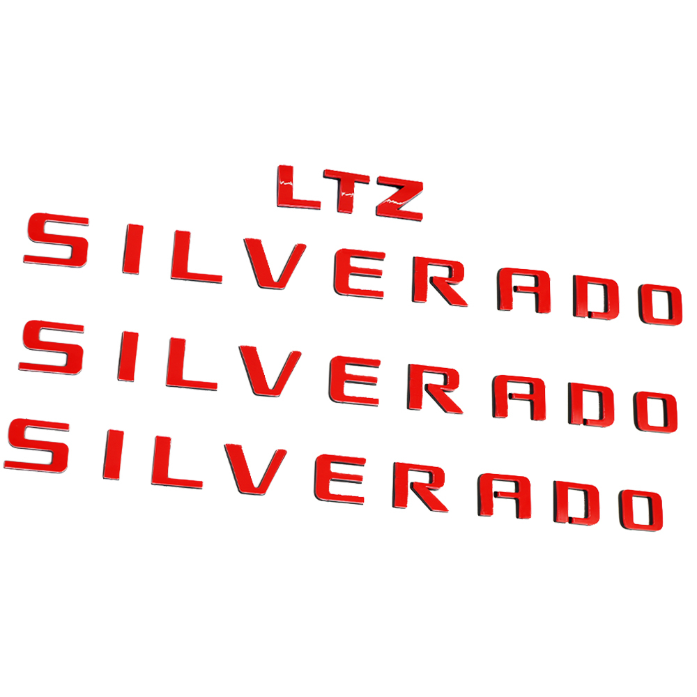 4pcs 2007-2018 Silverado 1500 2500 Plastic Front Rear Door Side Tailgate Letters Red Black Chevrolet