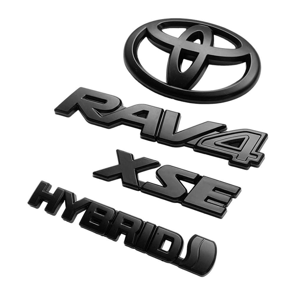 4PCS 2019-2024 RAV4 XSE Hybrid ABS Plastic Front Door Overlay Emblem Matte Black Toyota 
