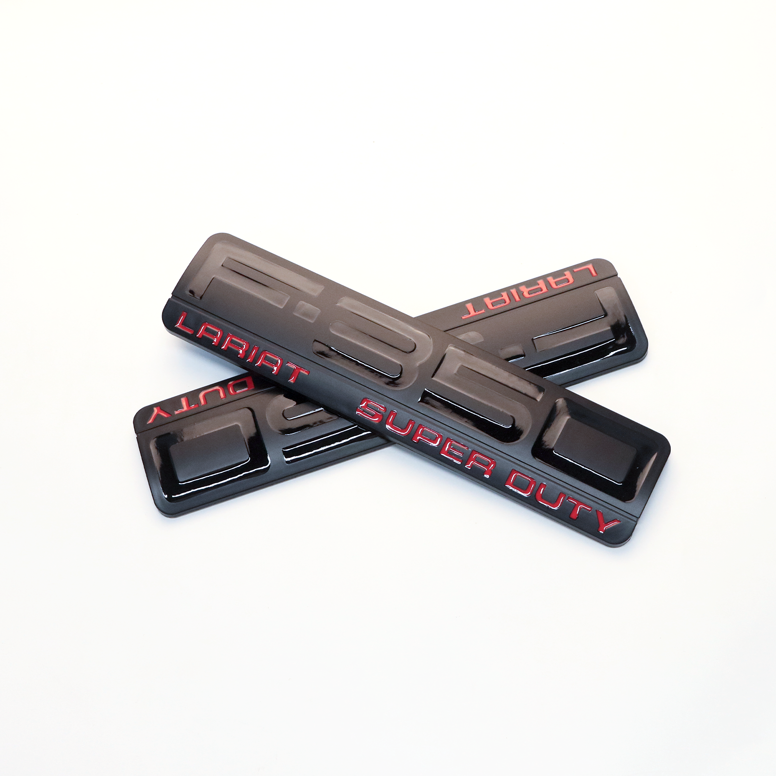 2Pcs 2005-2007 F-350 Lariat Super Duty Fender Badge ABS Black Red Ford 3D Sticker Decal Nameplate