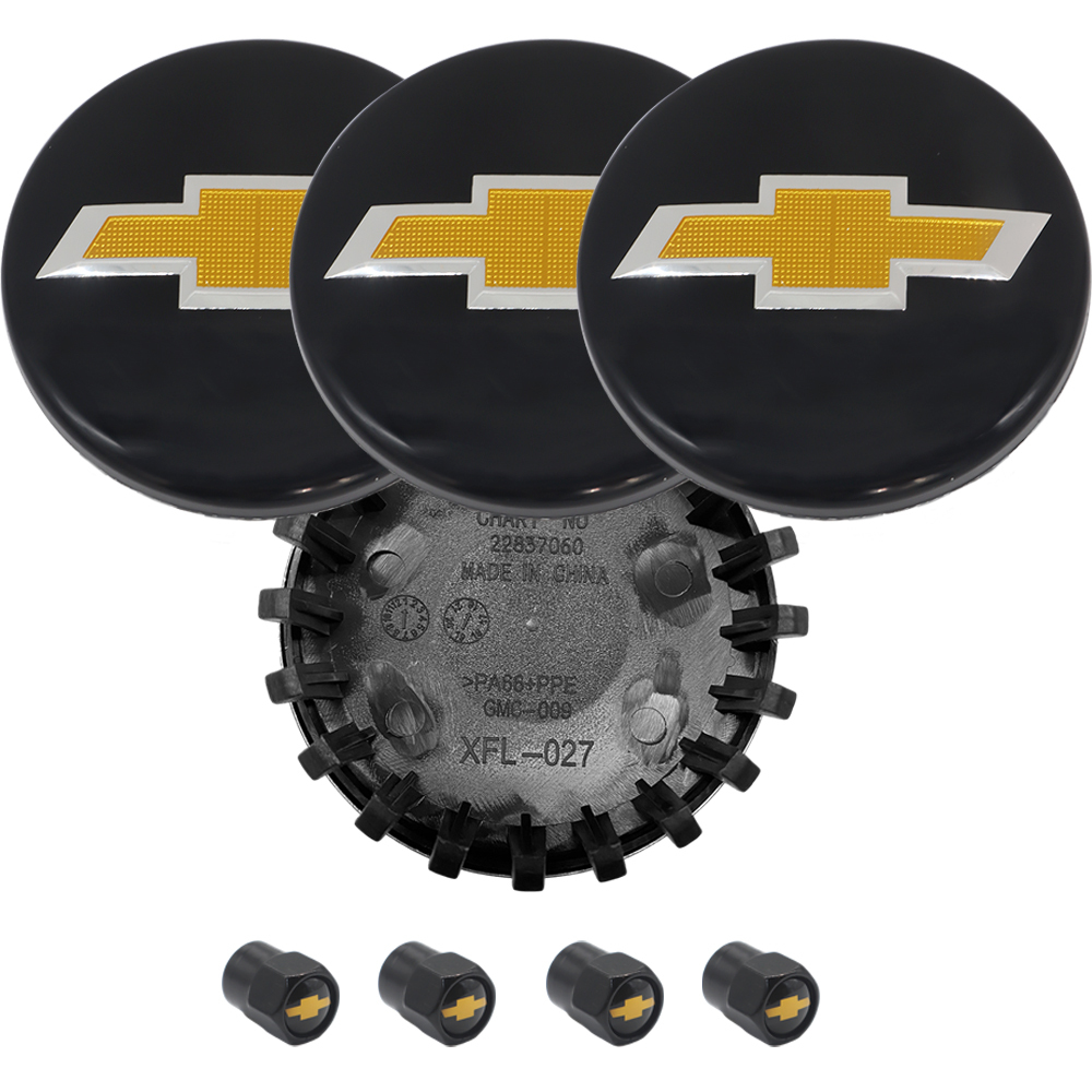 4PCS 2014-2020 Suburban Silverado Tahoe Plastic 83mm Wheel Center Hub Caps Black Yellow Chevrolet 