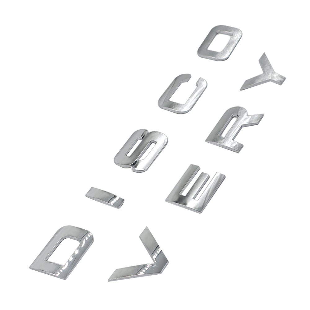 1pc Discovery Plastic Front Hood / Rear Tailgate Letters Sticker Glossy Silver Land Rover 
