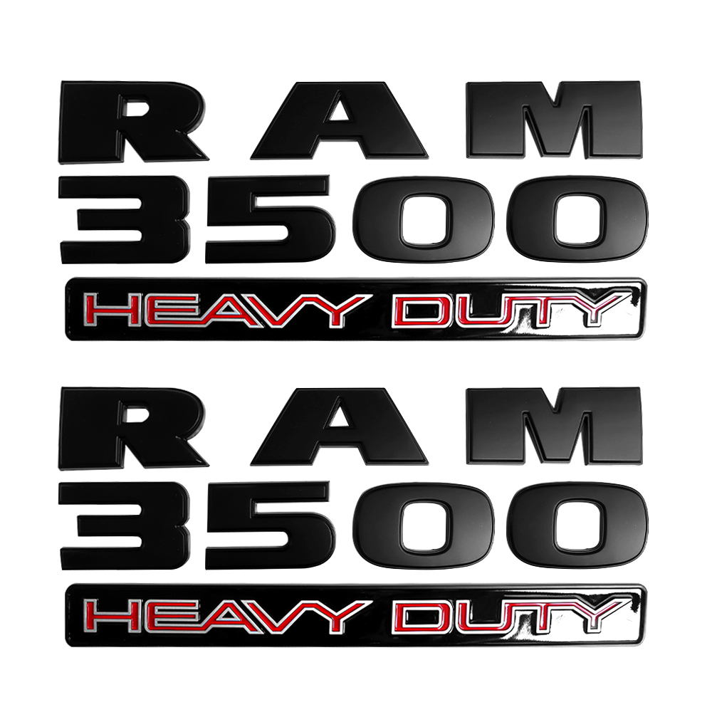 Dodge RAM 3500 2011-2018 Emblem Badges Nameplate RAM 3500 HEAVY DUTY 4X4 Cummins Turbo Diesel Matte Black Red 5PCS SET