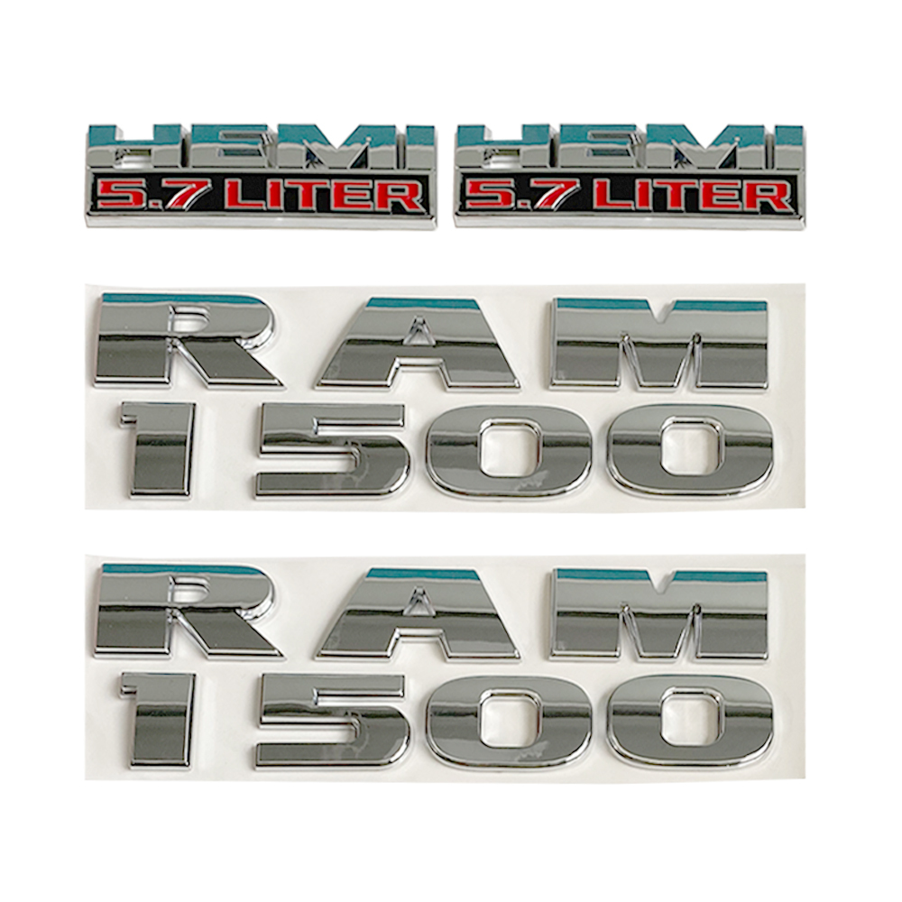 Dodge RAM 1500 2013-2018 Emblem Badge Ram 1500 5.7 Liter HEMI 3D Sticker Decal Matte Black Red 4PCS SET