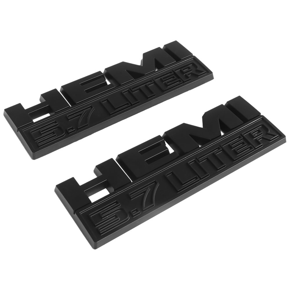 Doge RAM 1500 Side Fender Hemi 5.7 LITER Emblem Badges Nameplate 3D Decal Chrome All Black Matte 2PCS