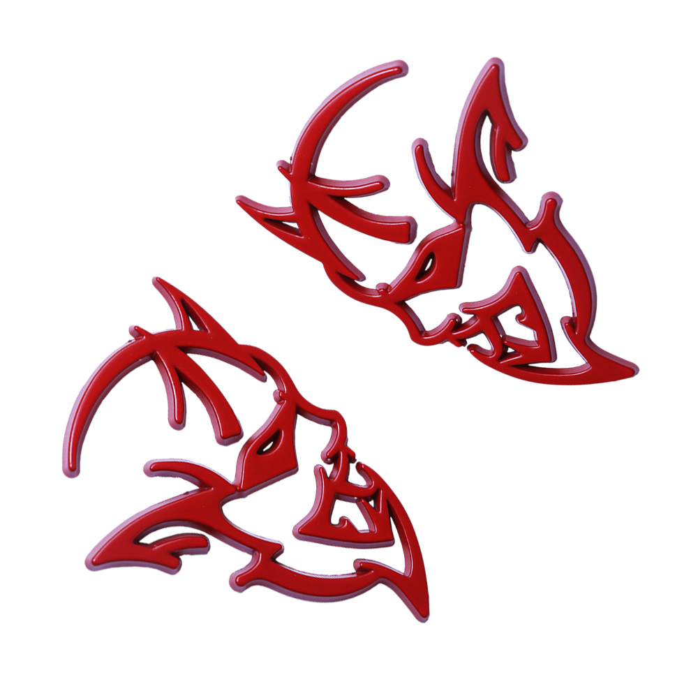 {Metal} Dodge SRT Charger Challenger Durango Hellcat Emblems Side Fender Devil Cat Nameplate Badge 3D Stickers Decals All Red 2PCS
