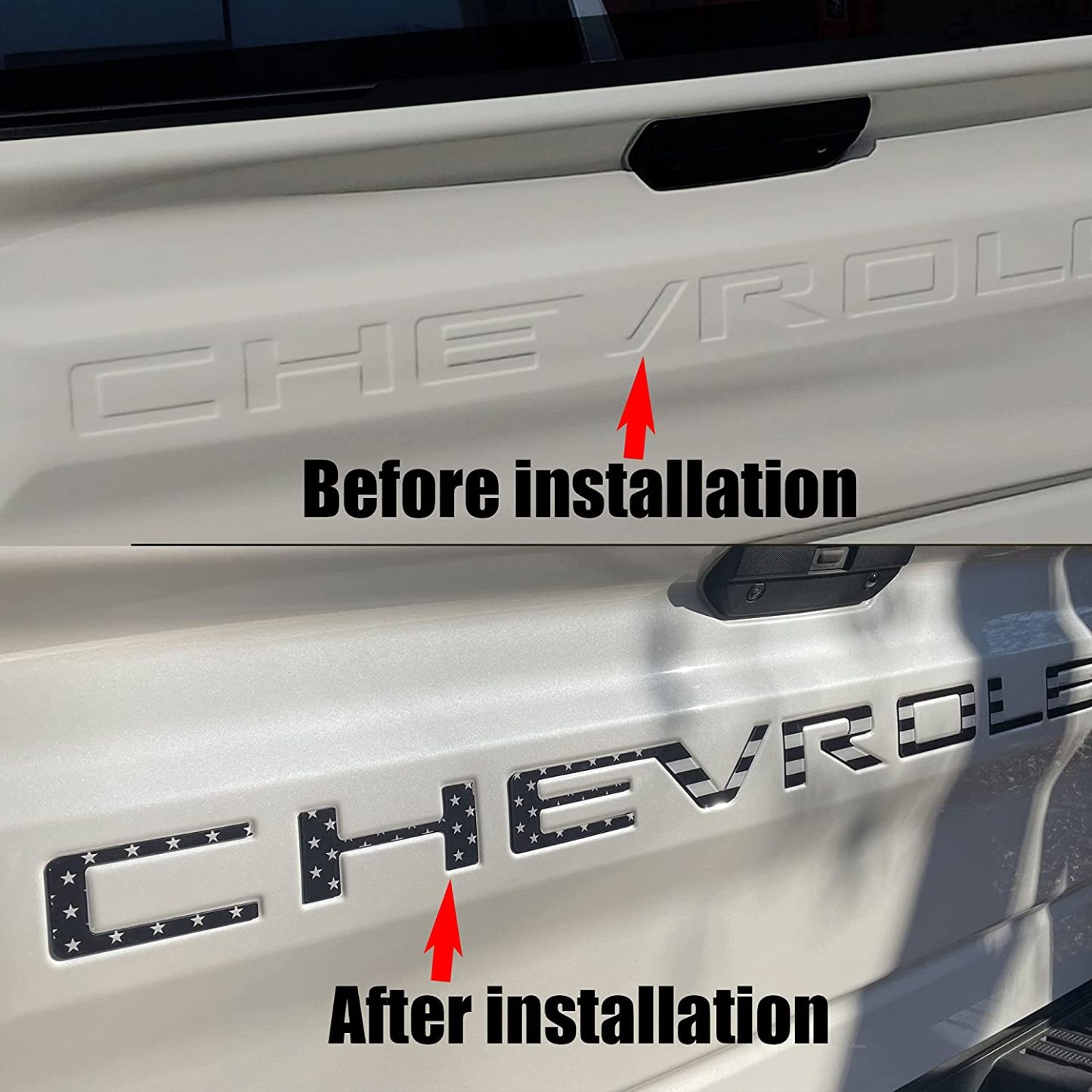 [Copy]2019-2026 Silverado 1500 2500HD 3500HD Acrylic Tailgate Insert Letter Black US Flag Chevrolet Letter