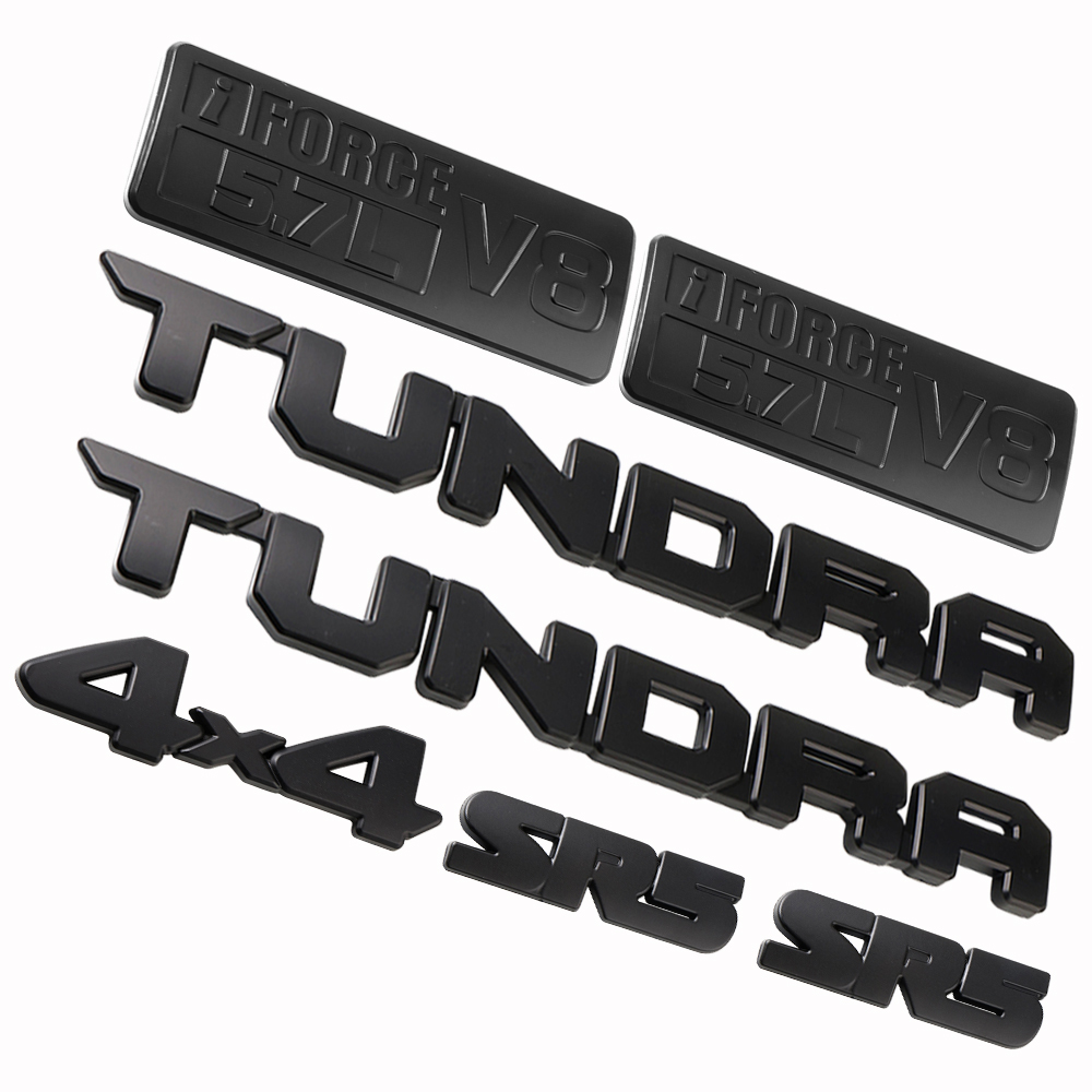 7PCS 2014-2021 TUNDRA ABS SR5 I-Force 5.7L V8 Blackout 4X4 3D Overlay Badge Matte Black Toyota PT948-34181-02