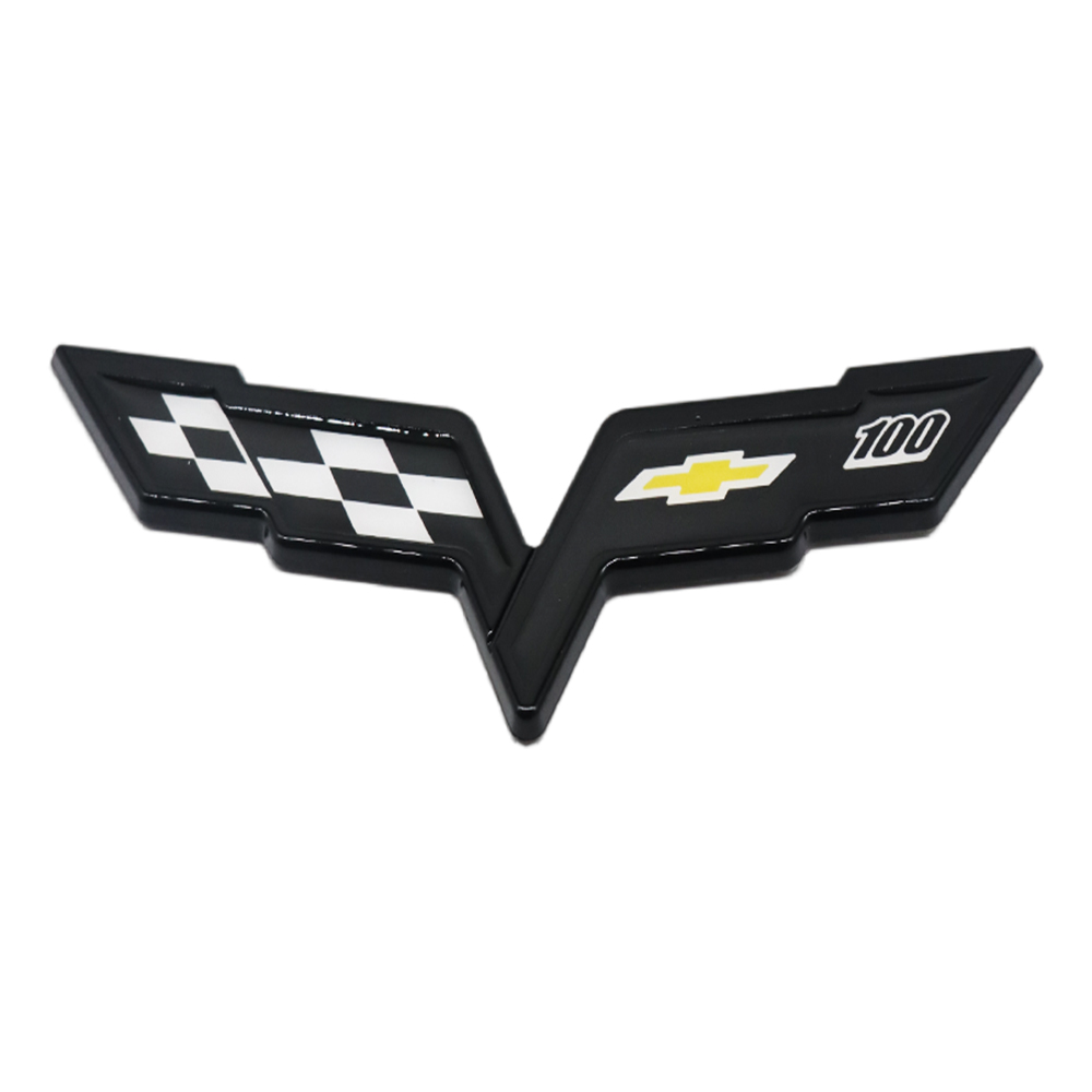 1pc 2005-2013 C6 Corvette Plastic Front Rear Crossed Flag Badge Gloss Black Chevrolet