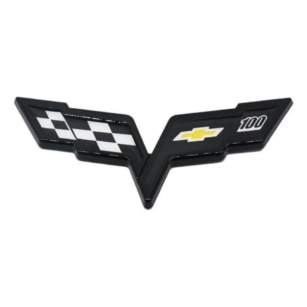 1pc 2005-2013 C6 Corvette Plastic Front Rear Crossed Flag Badge Gloss Black Chevrolet