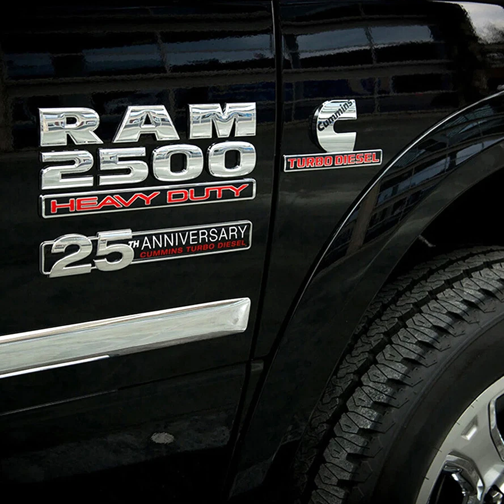 2pcs RAM 2500 3500 Side Fender Cummins Turbo Diesel Emblem Left Right Nameplates Silver Red Dodge 68149701AB