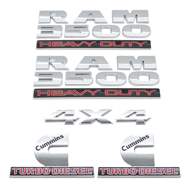 5Pcs 2015-2024 RAM 3500 HEAVY DUTY Chrome Red ABS Dodge Badge 4X4 Cummins Turbo Diesel Decal