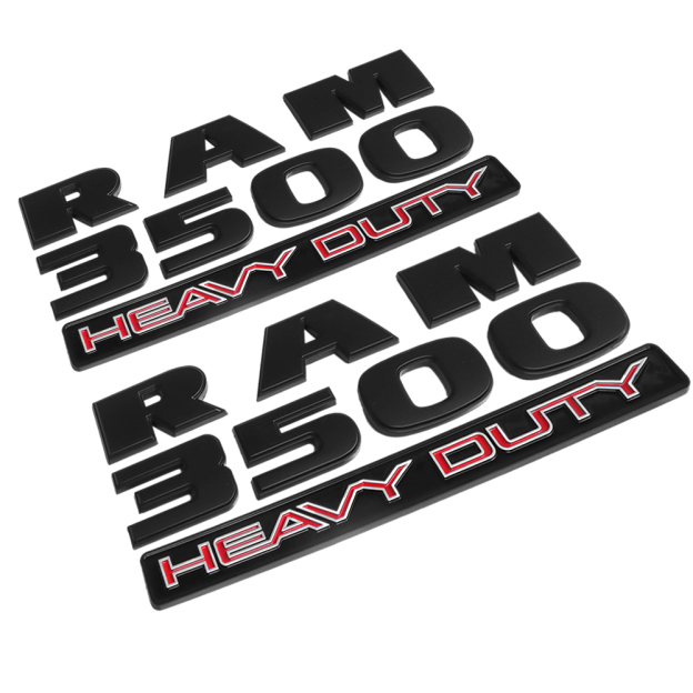 2Pcs 2015-2018 RAM 3500 HEAVY DUTY Badge Matte Black Red ABS Dodge Decal