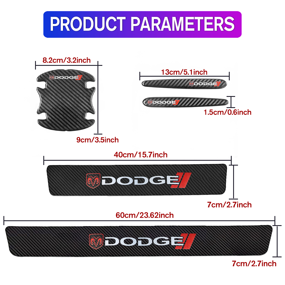 12Pcs Universal Carbon Fiber Car Door Handle & Sill Protector Letter Sticker Balack Dodge Decal