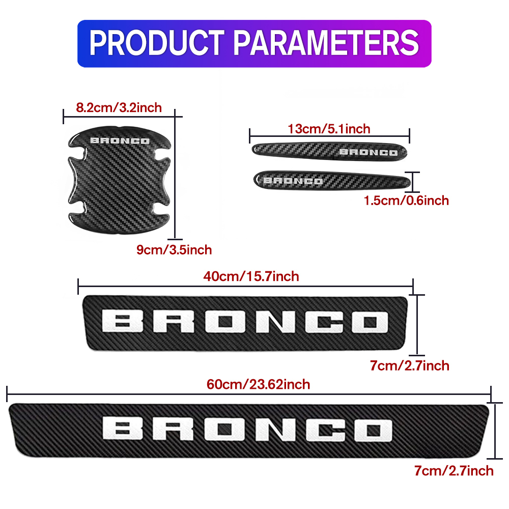 12Pcs Bronco Carbon Fiber Black Red Door Sill Scuff Covers Protector Ford Door Cup Handle Stickers Set
